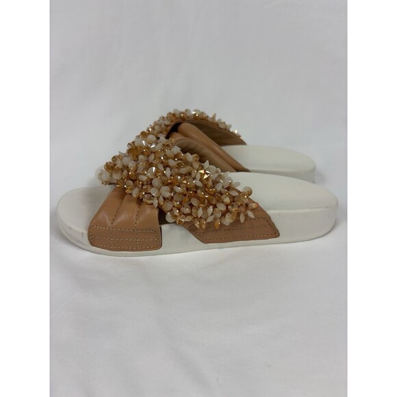 Tory Burch Beaded Slides Sandals Peach Nude Size 8 Rubber Pool Vacation Summer - Picture 4 of 13